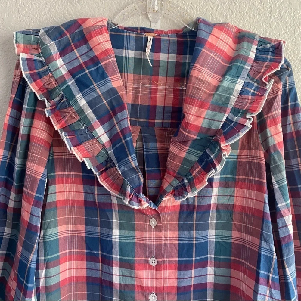 Free People Amanat Molly Ruffle Top Long Sleeve Emphasized Collar NWOT